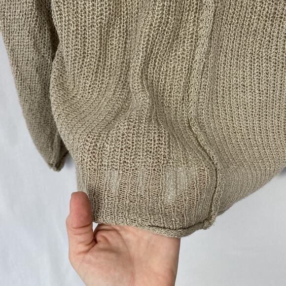 POL Sweater Womens Medium Taupe Double V Neck Oversized Slouchy Chunky Open Knit - Picture 5 of 14